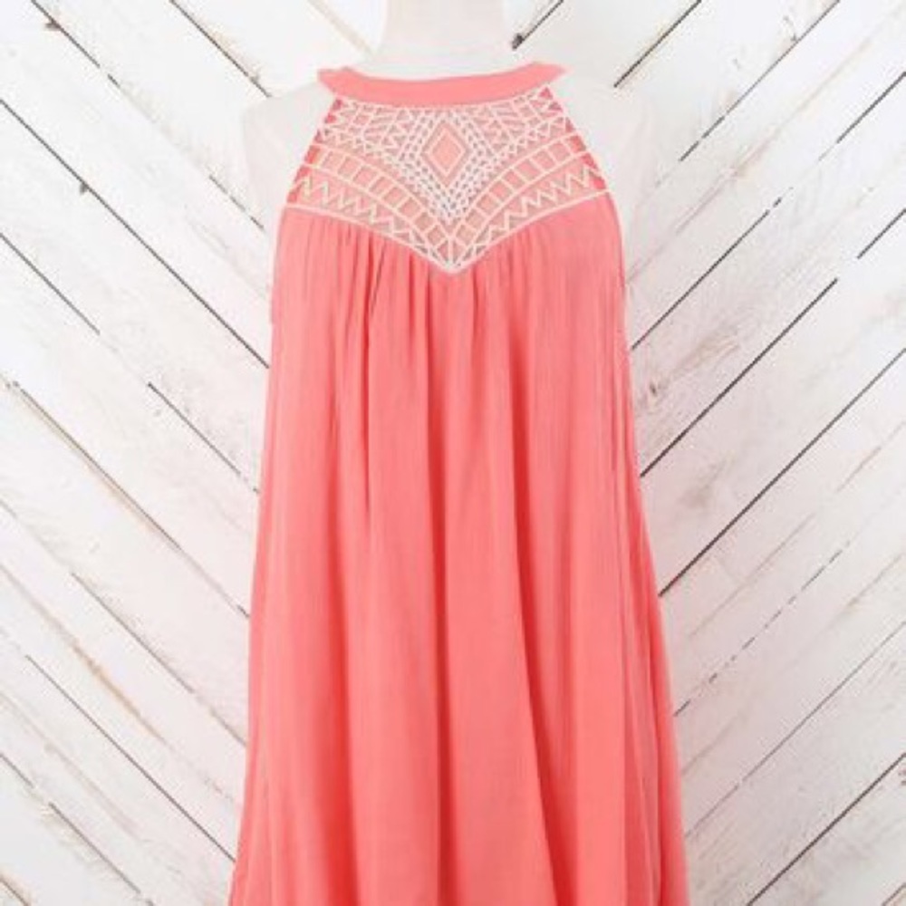 Coral High Neck Dress