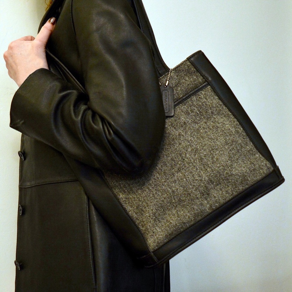 Vintage Herringbone Wool and Leather Tote SOLD!