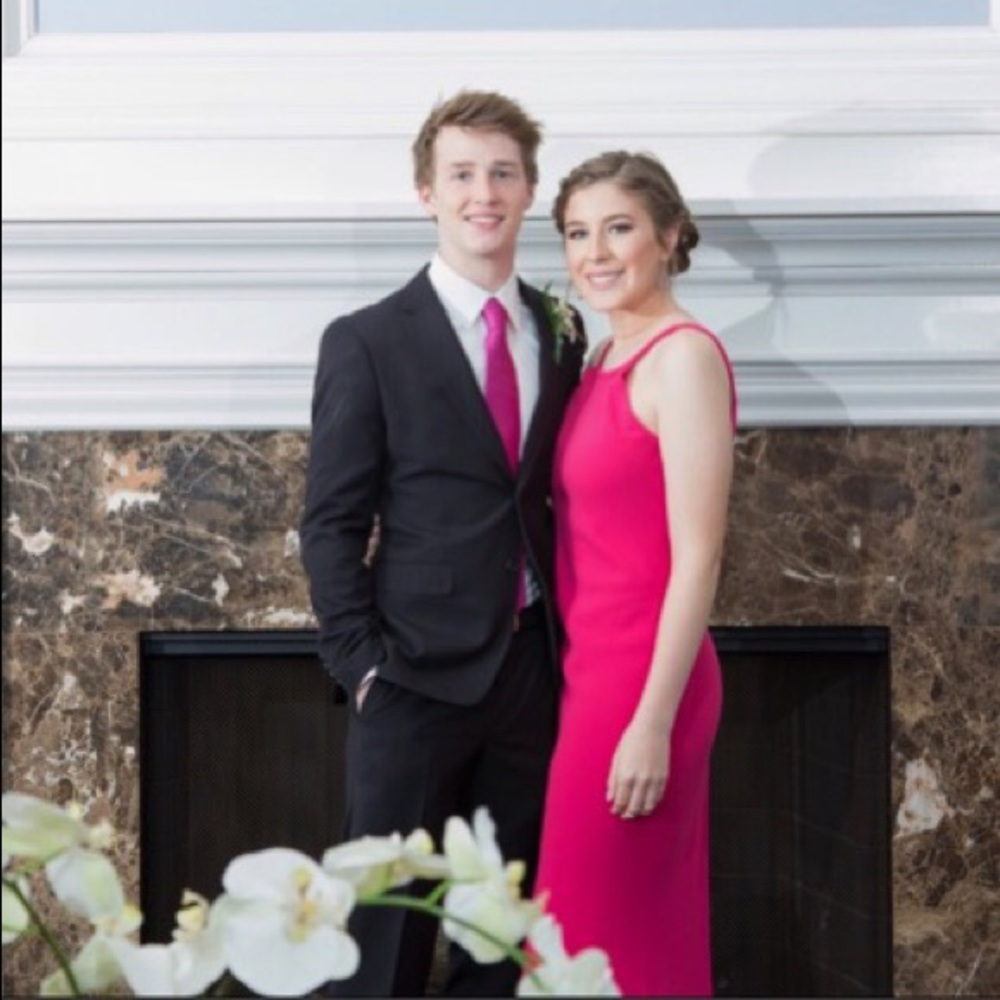 Pink halter open back dress