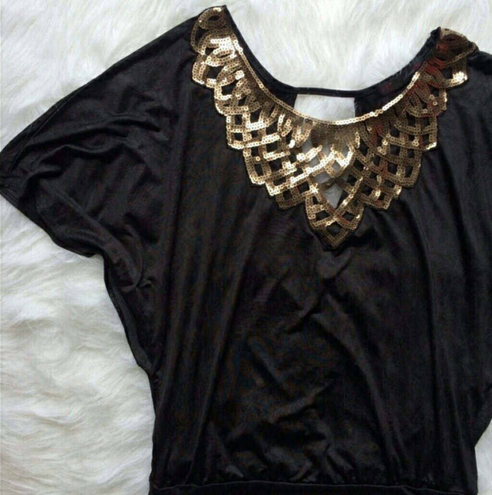 Dressy black top with gold sequin detail