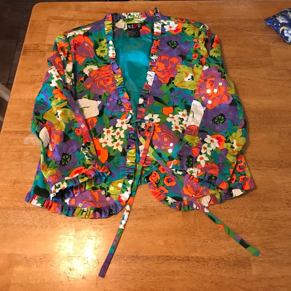 Red jeans sequence floral women's jacket