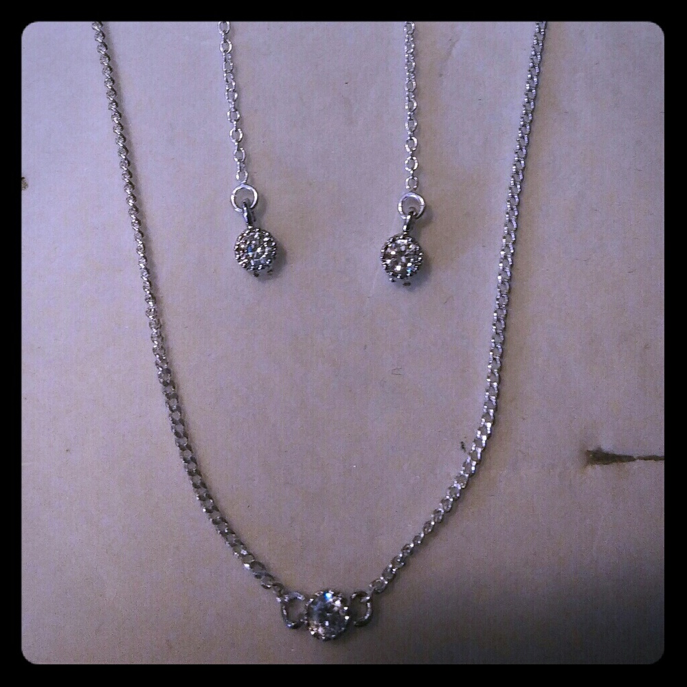 Custom Bezel Set CZ's Silver Necklace&Earrings