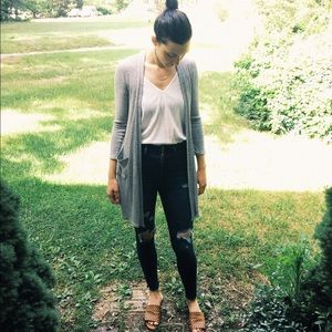 Open Front Long Ribbed Cardigan