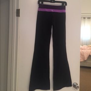 Lululemon 4 yoga pants; purple striped waist band