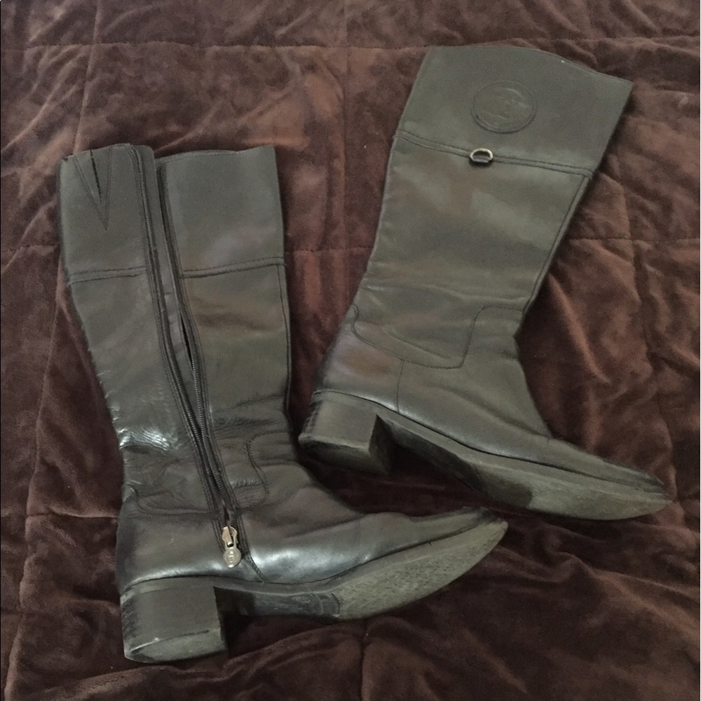 Size 8 black leather riding boots.  etienne aigner