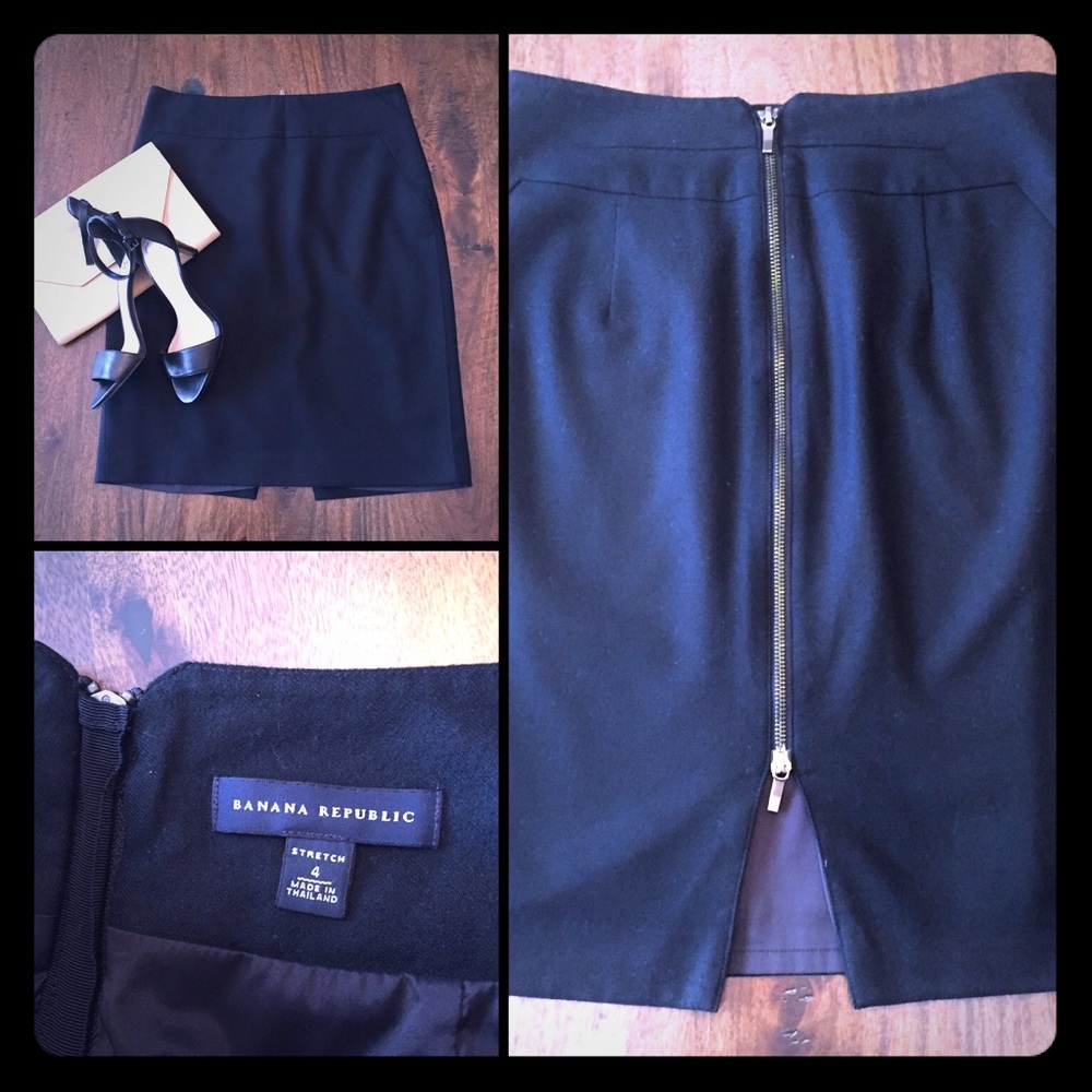 💵⬇️ Banana Republic Black Wool Skirt+Exposed Zip