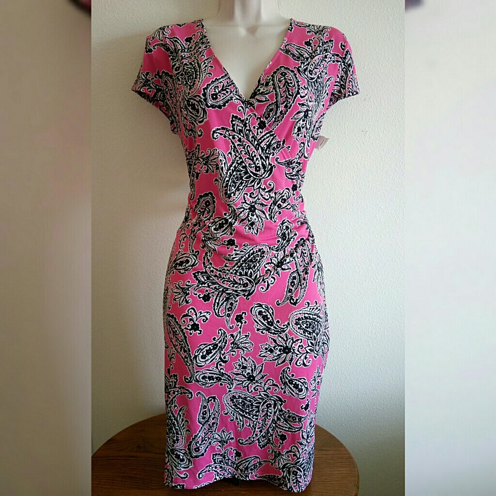 Pink with b/w leaves Dress - Jones New York