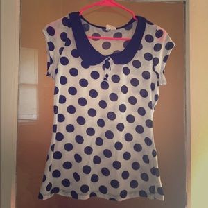 Peter Pan collar black polka dot top