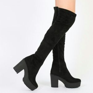 Suede over the knee black boots