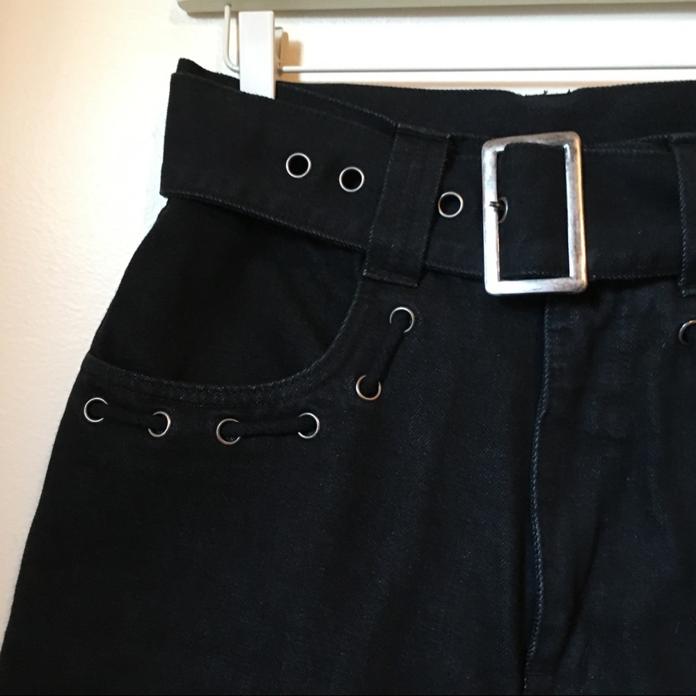 SOLD • VTG Black Denim Shorts E Belt & Rope Detail - Picture 3 of 5