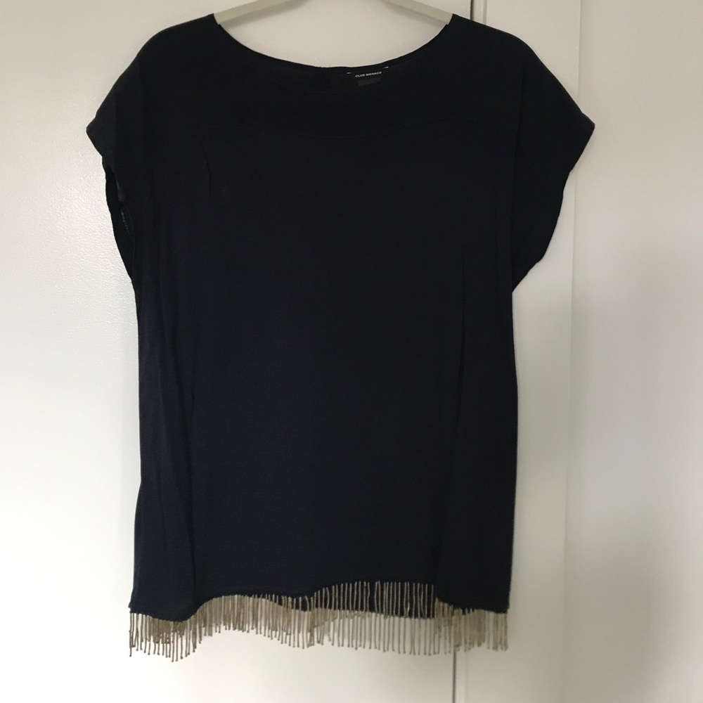 Navy top with gold beaded fringe
