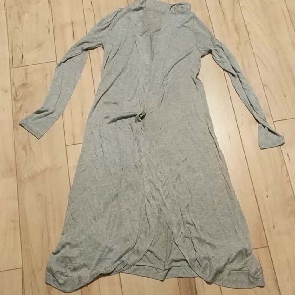 Gray Long Knee Length Lightweight Cardigan Jacket - Picture 2 of 3