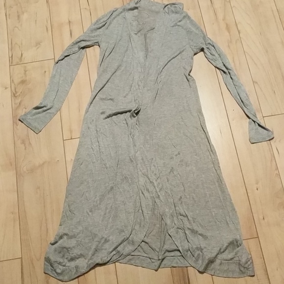 Gray Long Knee Length Lightweight Cardigan Jacket - Picture 2 of 3