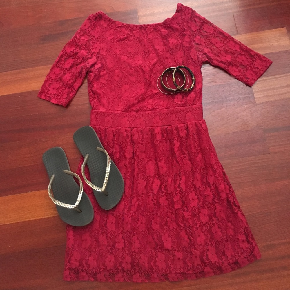 Red lace low back dress