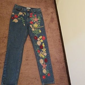 Glamorous high waist embroidered straight jean