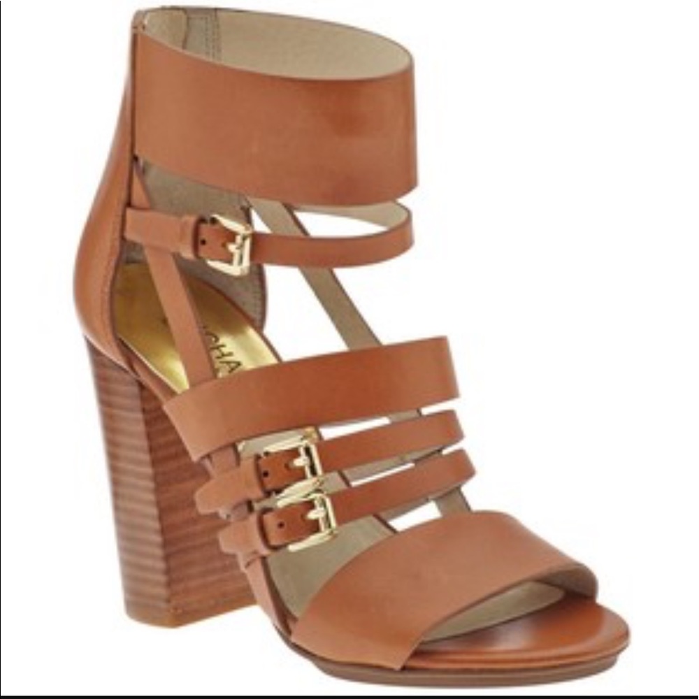 Michael kors block heel sandal brown leather