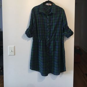 Green and Blue Plaid Shirt Dress