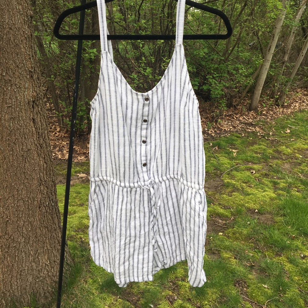 White and blue striped romper