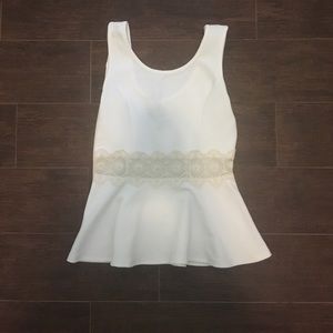 White tank top with sheer lace paneling