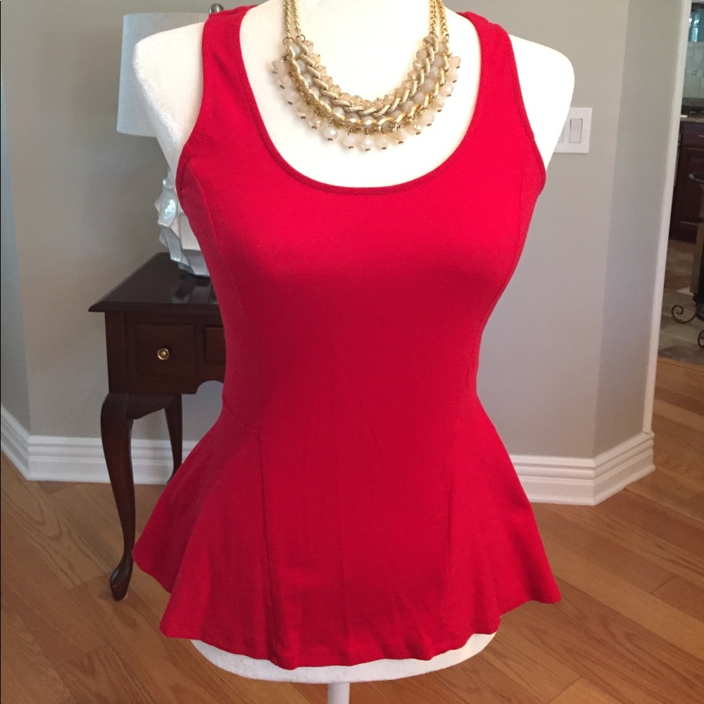 Hot red peplum tank with open back