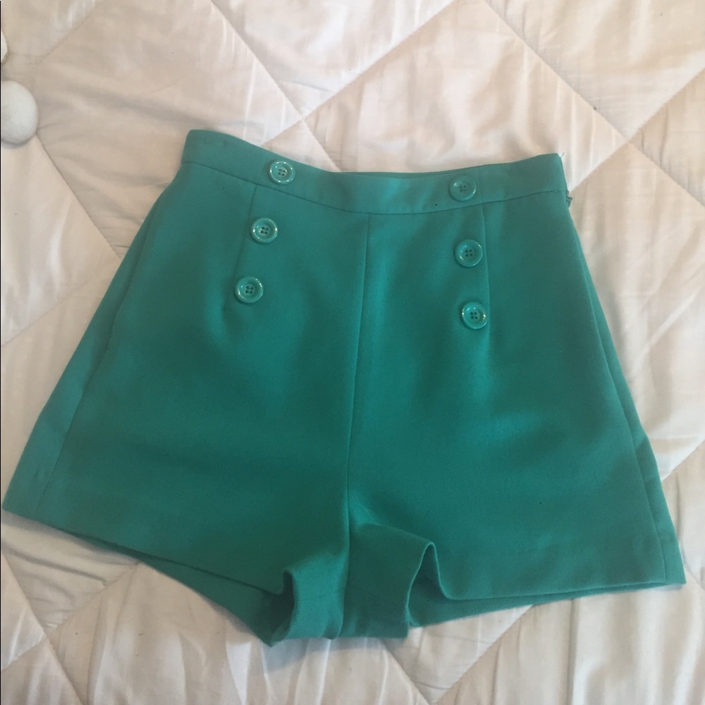 Teal high waisted shorts with buttons