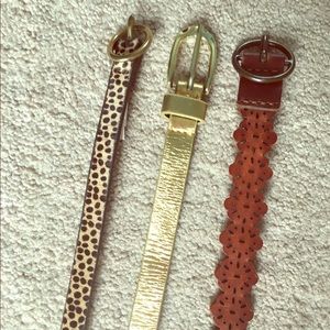 3 skinny adorable belts, leather gold and cheetah