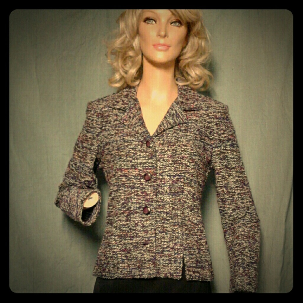 Sag Harbor Petite Purple Tweed Fitted Blazer