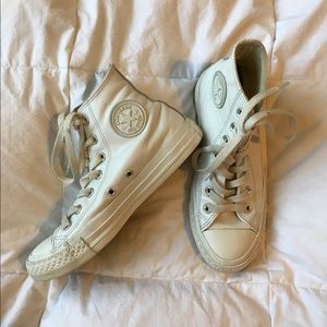 White Leather Converse High Tops