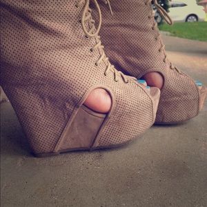 Tan suede wedges
