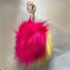 Pink and yellow large Pom Pom keychain