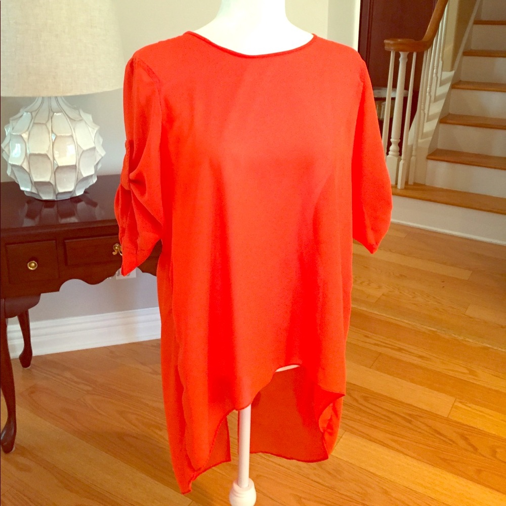 Bright orange sheer short/long blouse