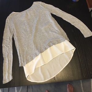 Grey and white "open back" blouse