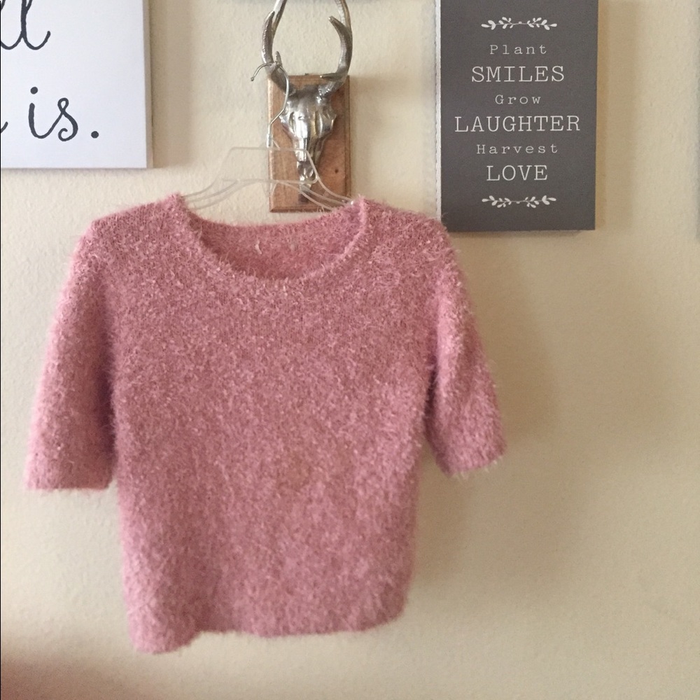 Blush fuzzy feathered sweater top