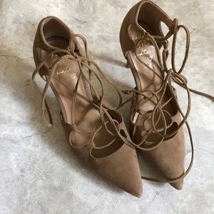 Taupe Lace-Up Heels