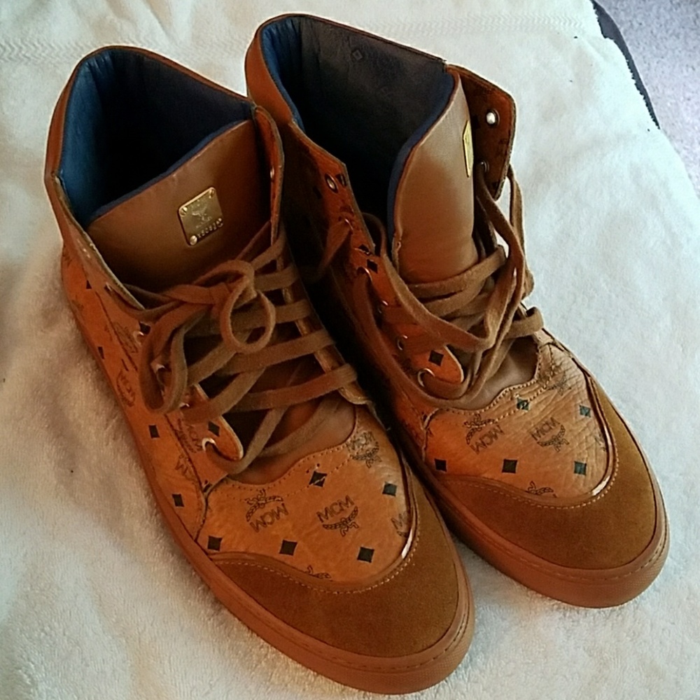 AUTHENTIC MCM Visetos High Top Sneakers (Cognac)