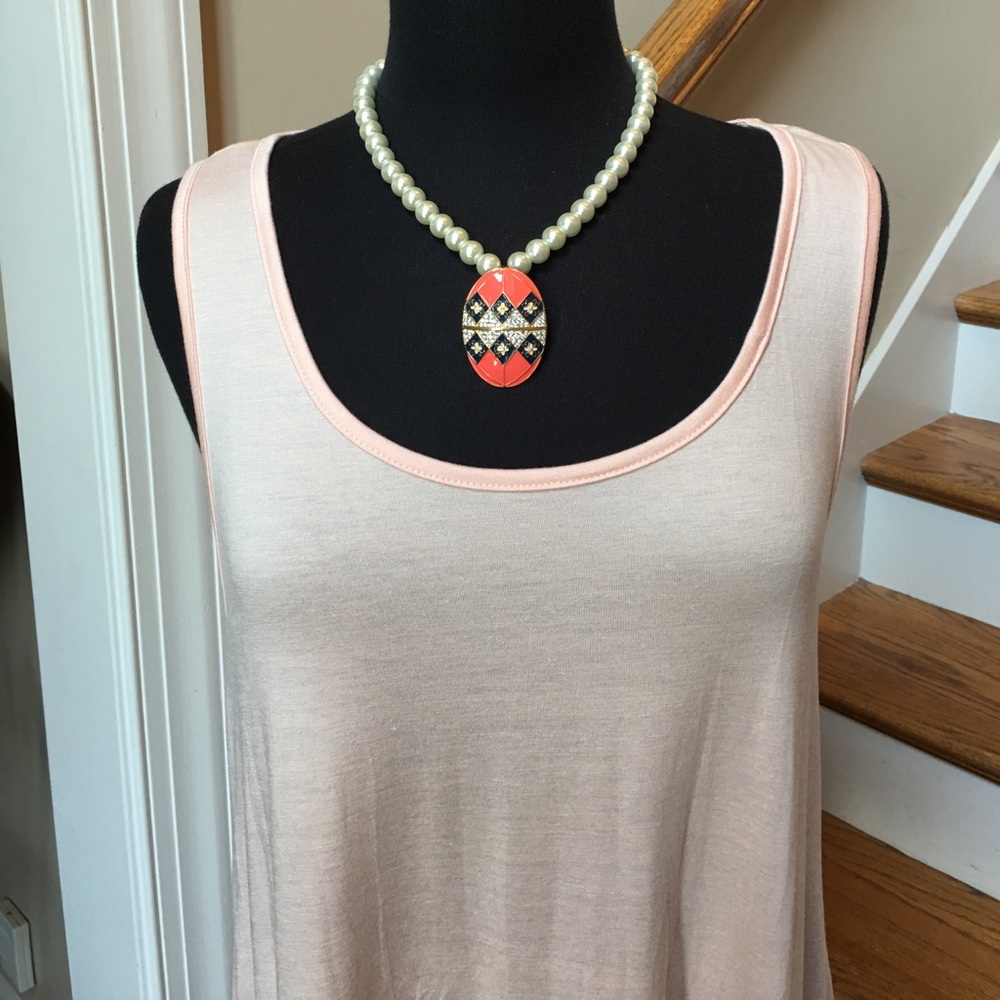 Pendant or Brooch Coral/Black and Rhinestones