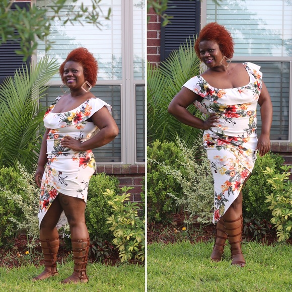 Asymmetrical Floral off shoulder Bodycon dress - Picture 2 of 2