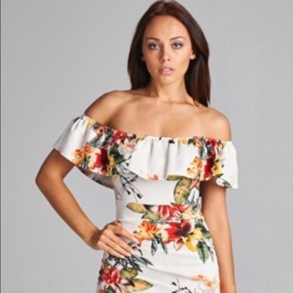 Asymmetrical Floral off shoulder Bodycon dress - Picture 1 of 2