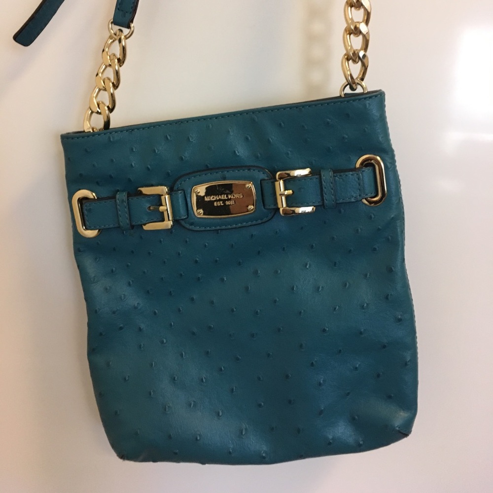 Michael Kors blue ostrich leather crossbody