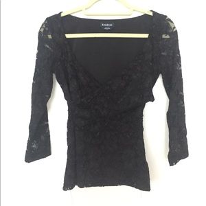 Bebe Black Lace Criss-Cross Top, Small