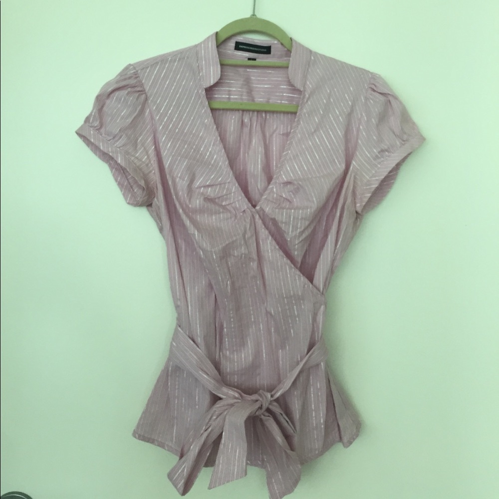 Express Striped Wrap/Tie Blouse L