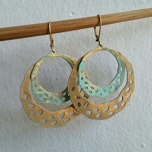 Earrings with virdigris patina, 2 3/4"
