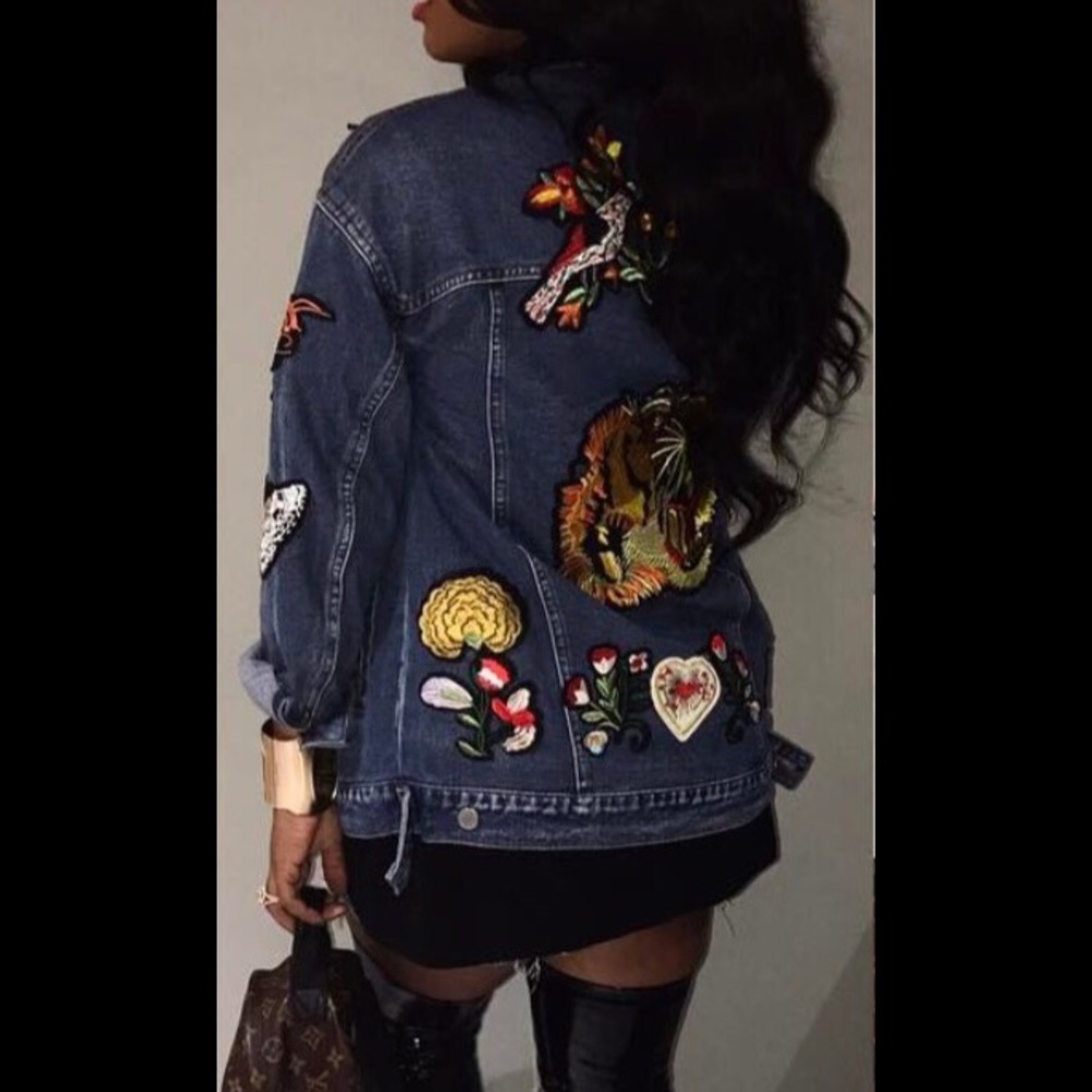 Patchwork oversized denim jacket