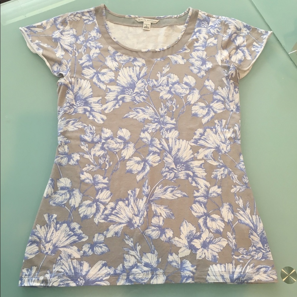 Banana Republic floral top with mesh neckline