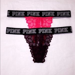 💥PRICE LOWERED💥2 PINK Banded Logo Lace Thongs