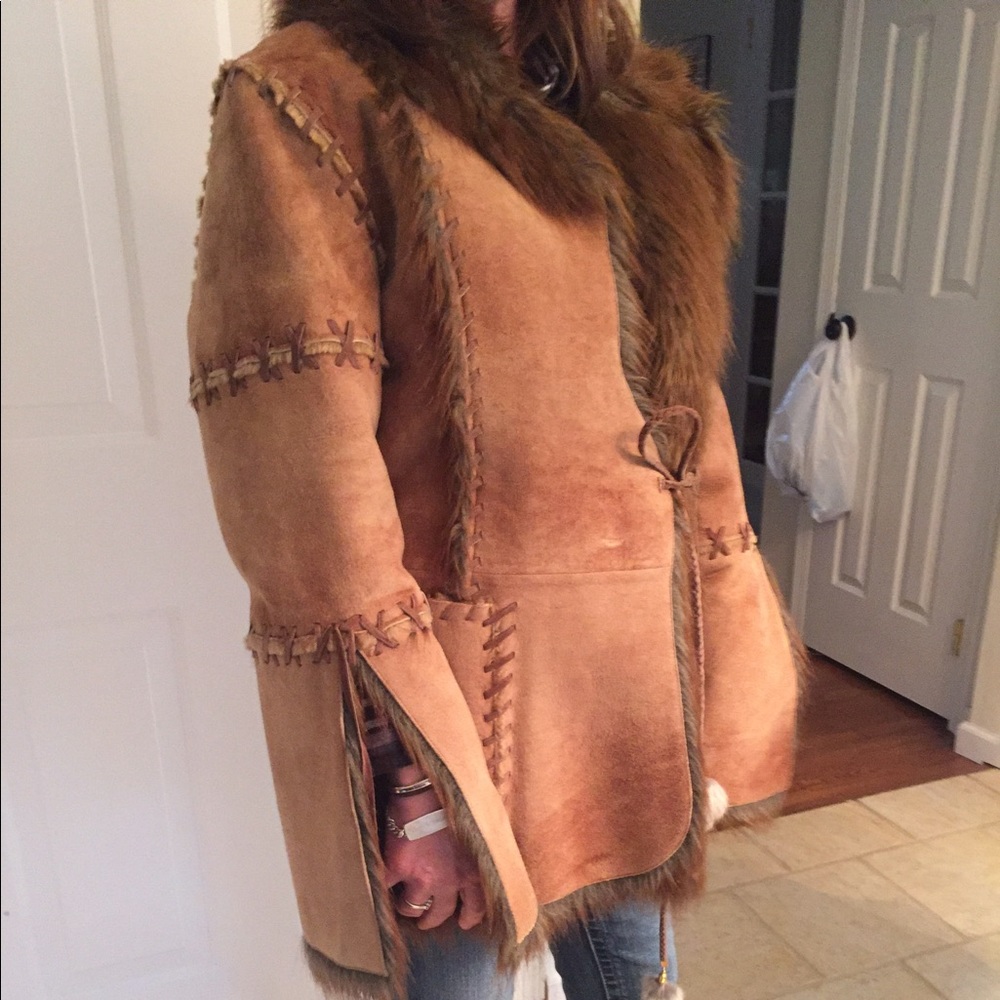 Baby fat leather suede coat