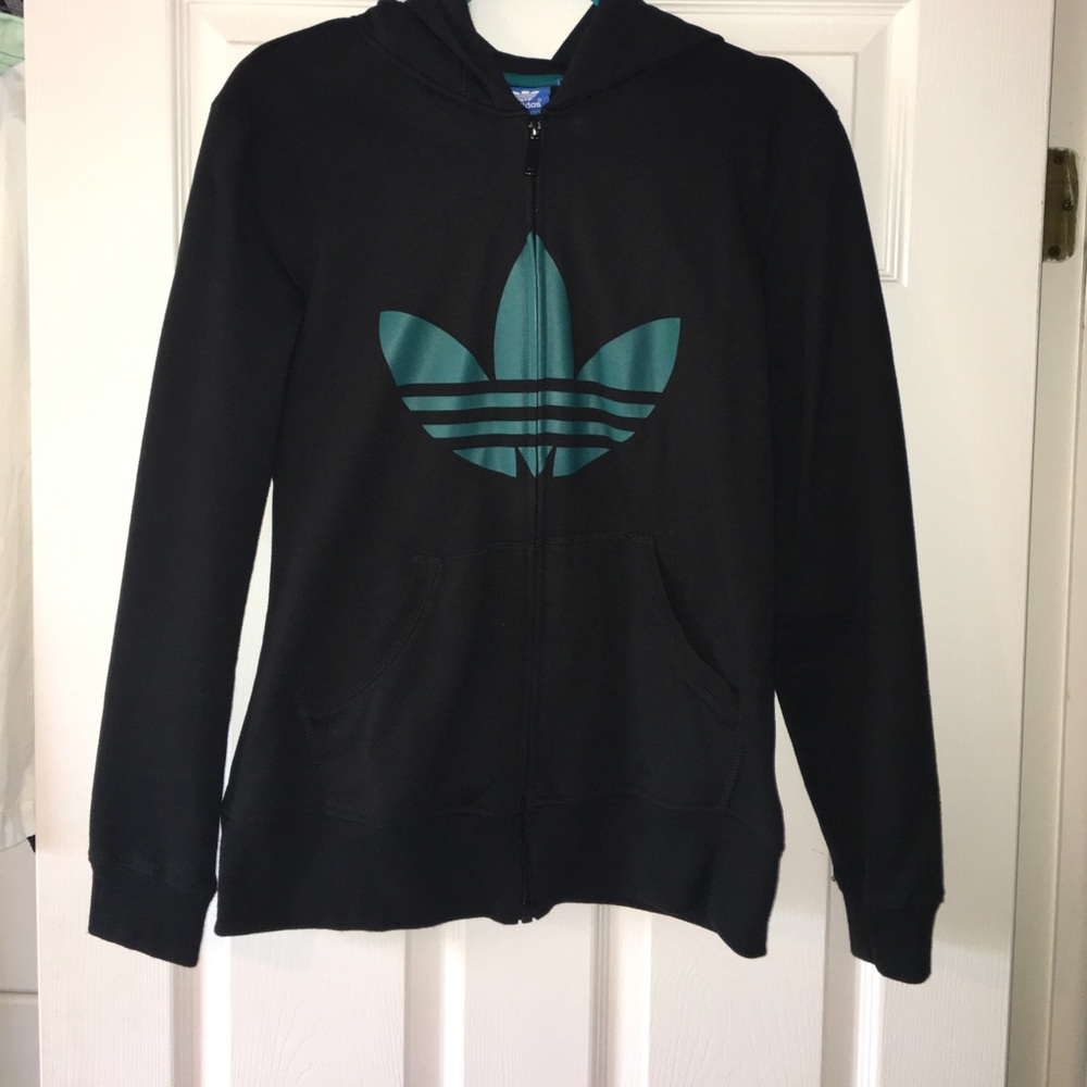 ADIDAS// Black and Teal zip up hoodie