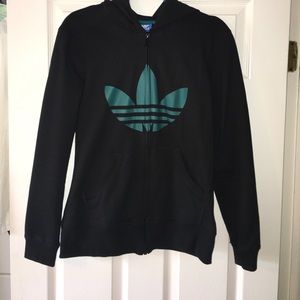 ADIDAS// Black and Teal zip up hoodie