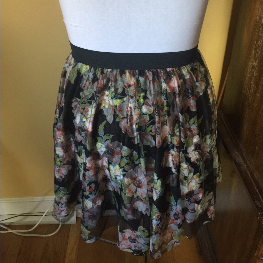 Printed Mesh Floral Skater Skirt