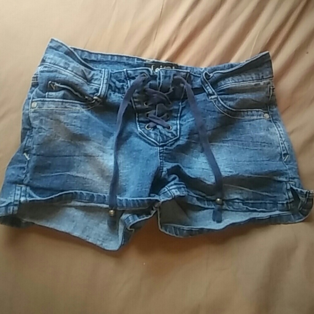 Lace up jean shorts
